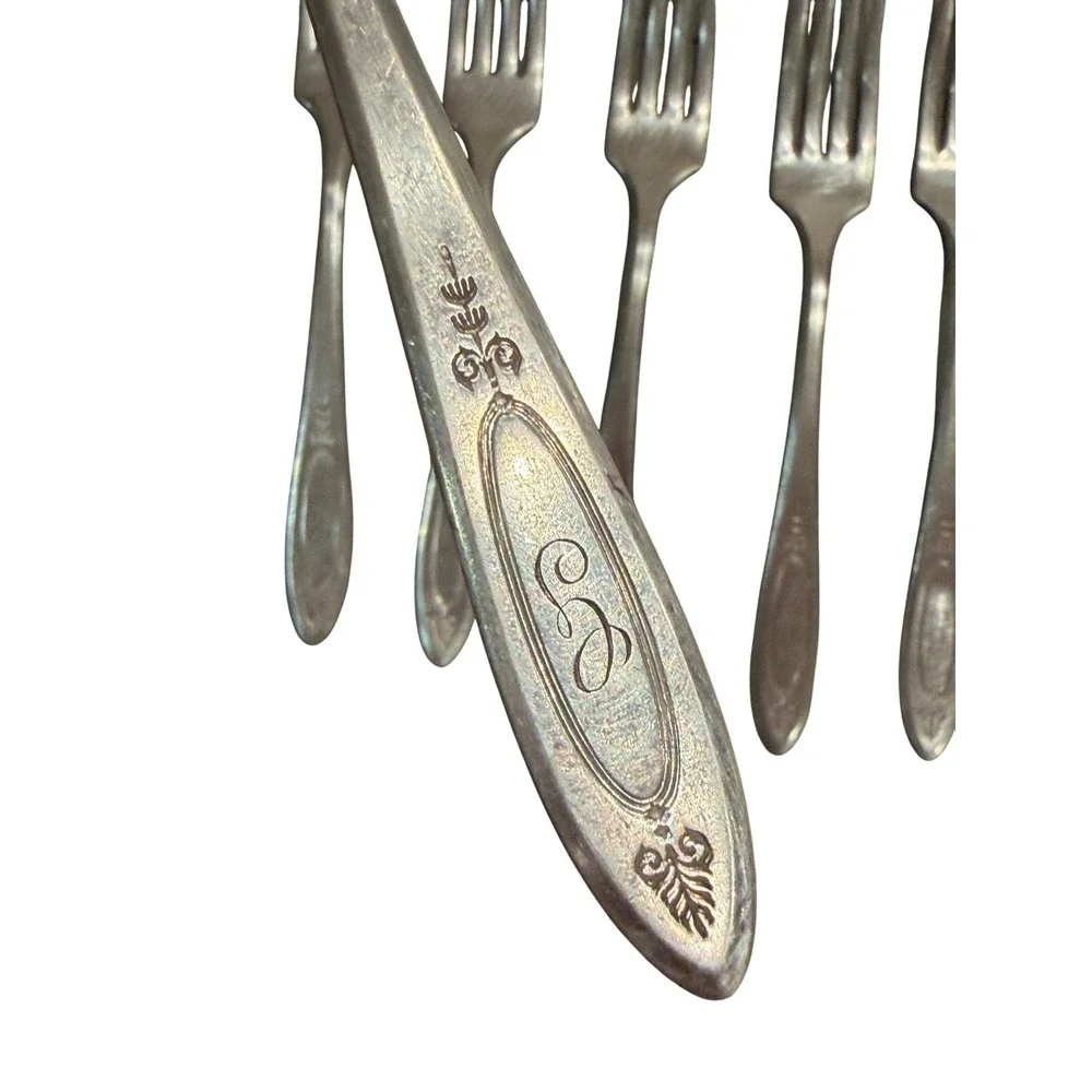 Set of (11) Community Plate (Oneida) ADAM 1917 Silverplate Forks Monogrammed